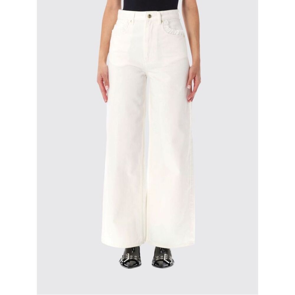 Ganni Women Lari High-Waisted Wide-Leg Jeans Ganni In Organic Denim With Lace
